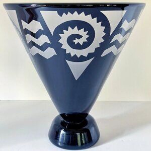 Vintage Limited Edition Art Deco Style Etched black Glass Vase Steven Correia